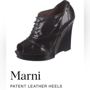 ❤️ MARNI — Great Peep toe, Lace up, Shiny Black Leather Wedge Heels ! ❤️ Size 37